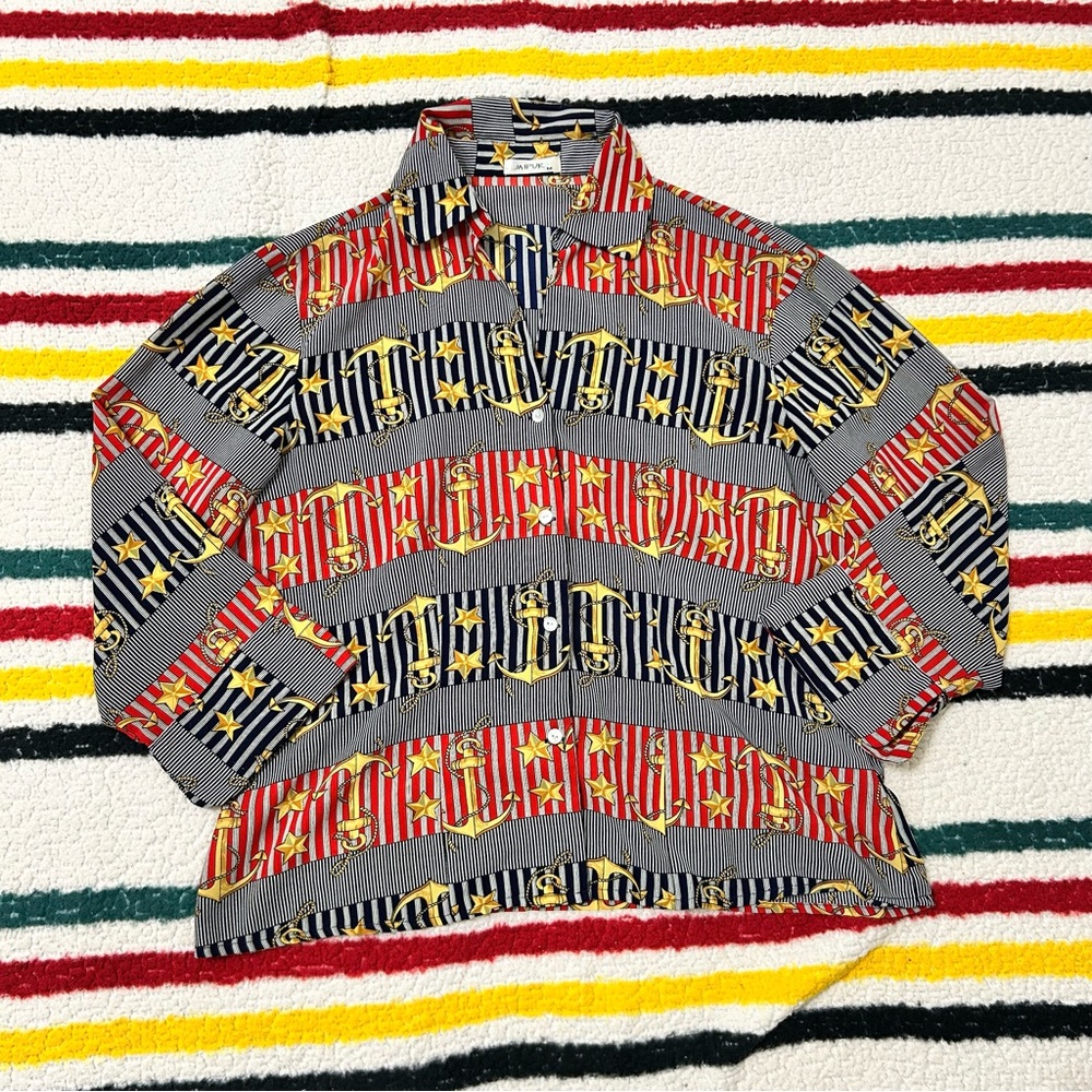 Vintage y2k anchor and star button down 3/4 sleeve top by Jaipur